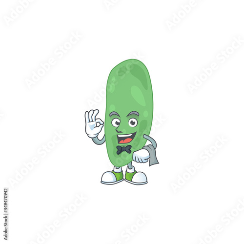 A cartoon image of thermus thermophilus as a waiter character ready to serve