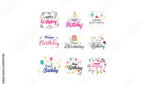 Happy Birthday vector pack party celebration for men women boys girls baby children SVG vector design illustration colorful cakes balloons black pink