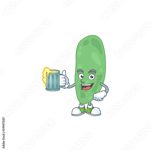 A cheerful thermus thermophilus cartoon mascot style toast with a glass of beer