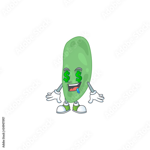 Cute rich thermus thermophilus mascot character style with money eyes