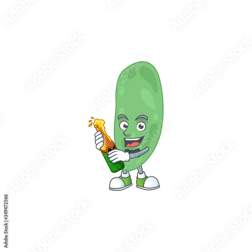 Happy face of thermus thermophilus cartoon design toast with a bottle of beer