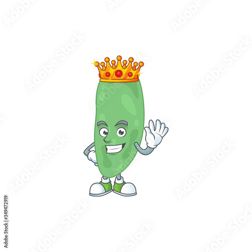 A charming King of thermus thermophilus cartoon character design with gold crown
