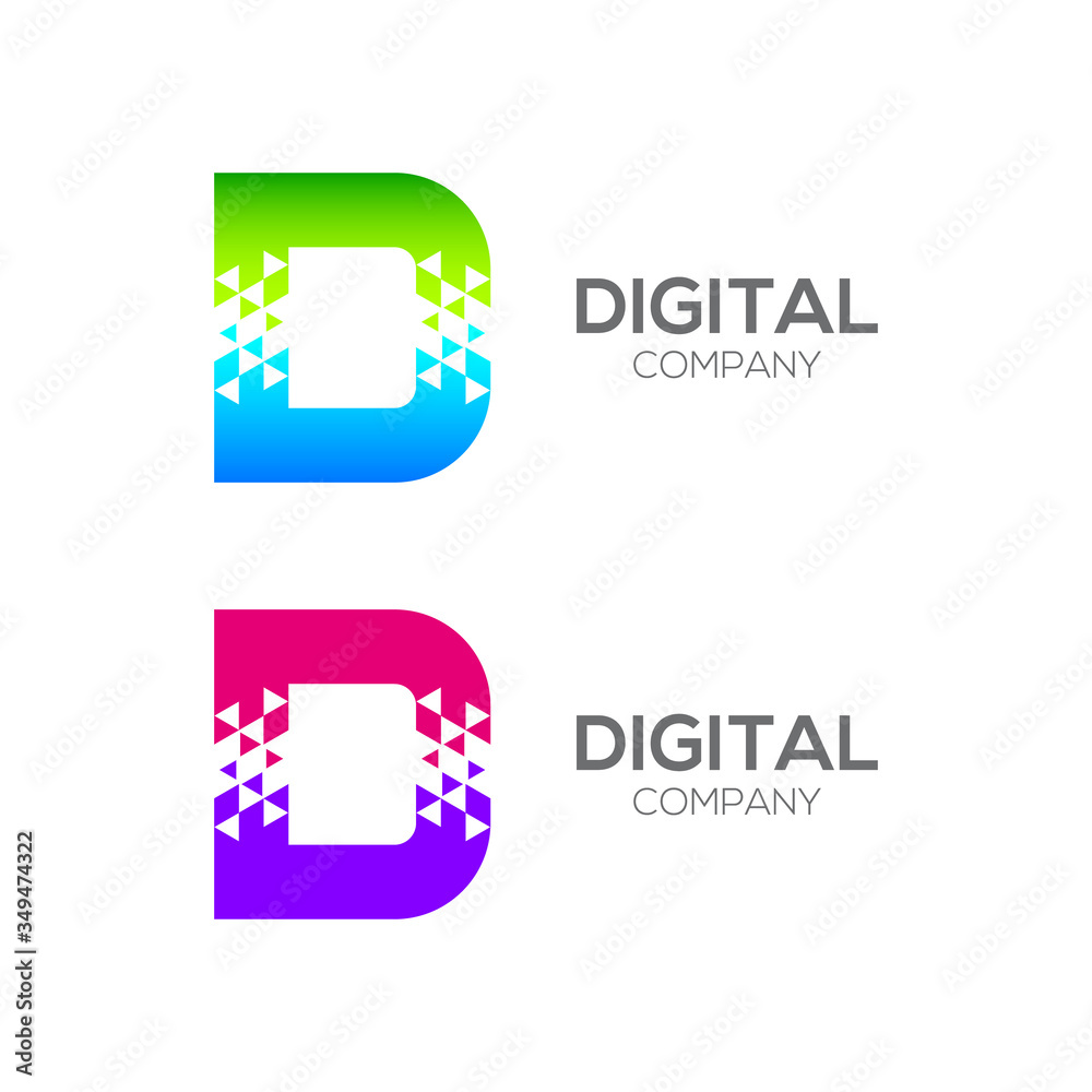 Abstract Letter D Pixel logo with Triangle Shape, Arrow Fly Forward