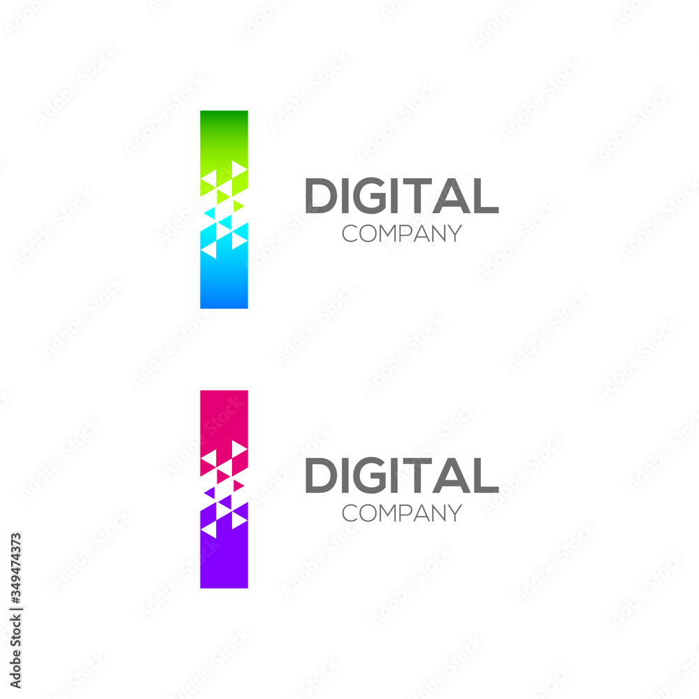 Abstract Letter i Pixel logo with Triangle Shape, Arrow Fly Forward Signs, Media Play Symbols, Technology and Digital Connection concept for your Corporate identity Business company Abstract Letter i Pixel logo with Triangle Shape, Arrow Fly Forward Signs, Media Play Symbols, Technology and Digital Connection concept for your Corporate identity Business company