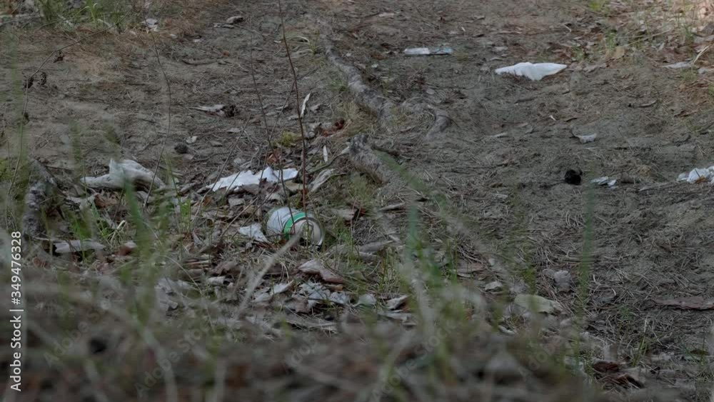 Garbage in the woods after picnic. Garbage in the woods after picnic.