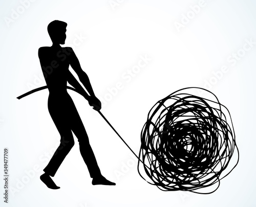 Man unravels the tangle. Vector drawing