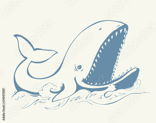 Whale with open mouth. Vector drawing