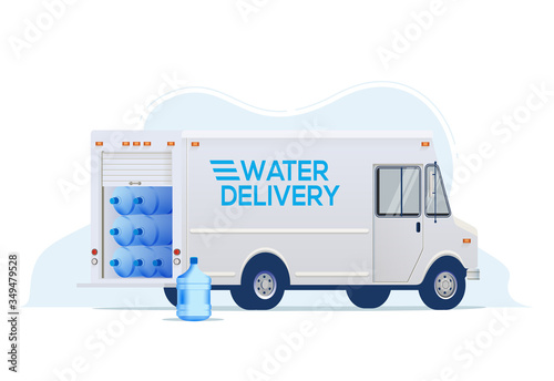 Water delivery truck for water delivery service website or banner design. Isolated on white background. Vector illustration.