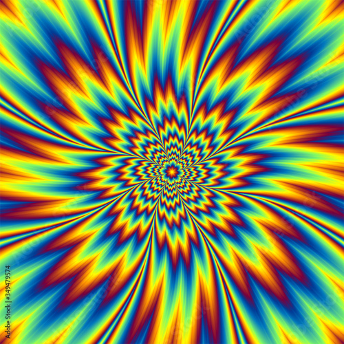 Pulsing fiery flower. Optical illusion of movement.