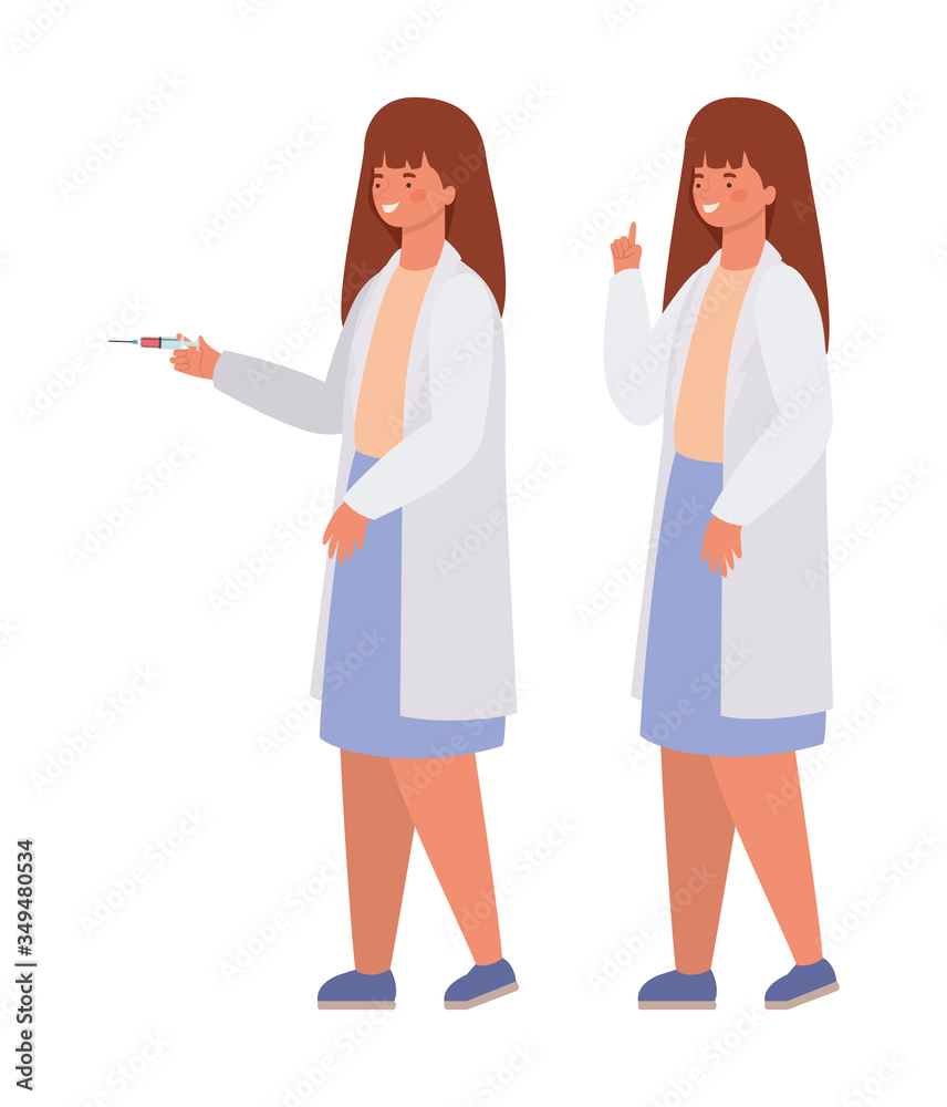 Women doctors with uniforms and injection vector design Women doctors with uniforms and injection vector design