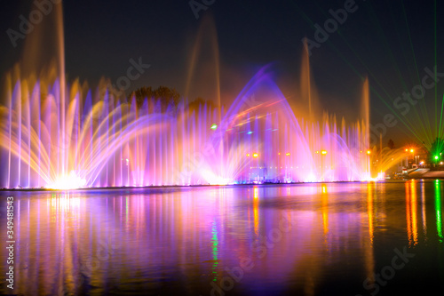 Colored Fountain at Summer Night