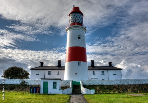 Souter Lighthouse on South Tyneside coastline  at Lizard Point above the Magnesian Limestone Cliffs