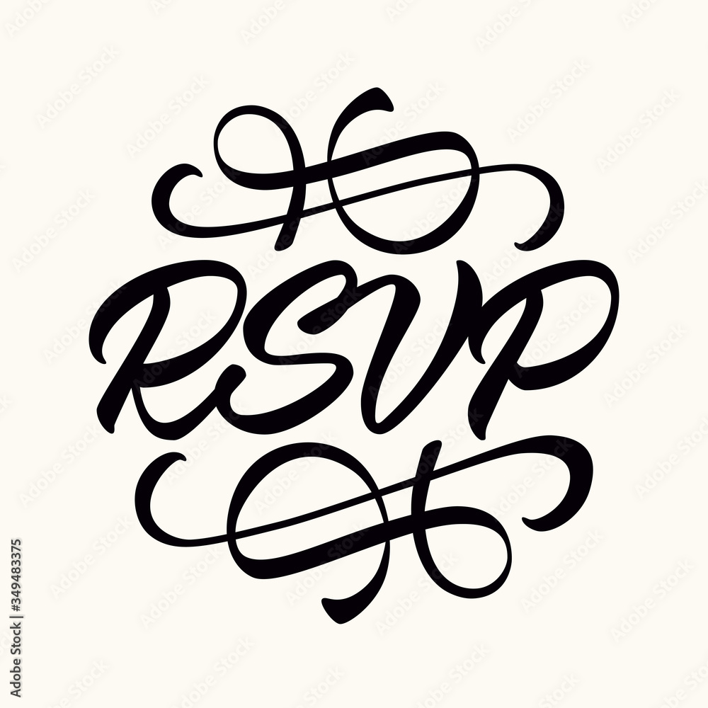 RSVP - circular wedding card template. Isolated elegant design with calligraphic inscription on light background. Great for wedding invitations, postcards. Responding card. Vector.