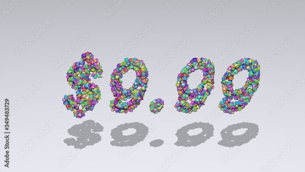 $9. written in 3D illustration by colorful small objects casting shadow on a white background