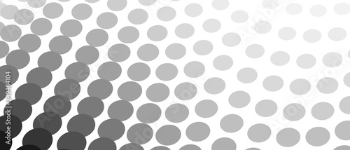 Black and gray circles on a white background. Halftone pattern with gradient. Monochrome spotted curves. Technology design. Vector abstract op art graphic. Diagonal lines. EPS10 illustration