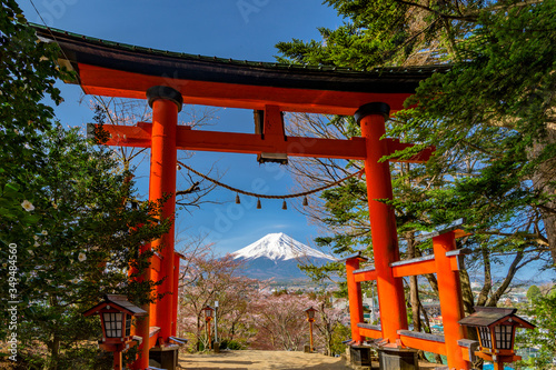 mt fuji with temple entrance frame