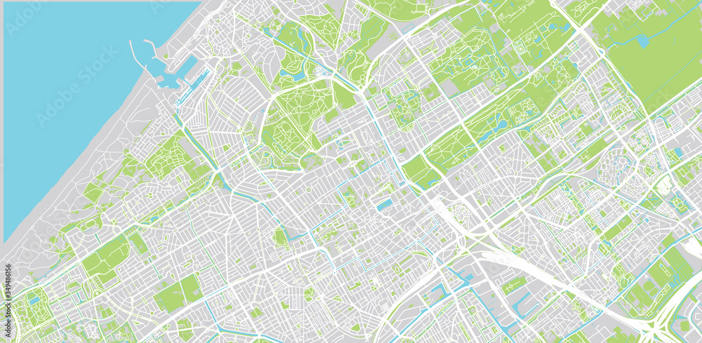 Urban vector city map of The Hague, The Netherlands