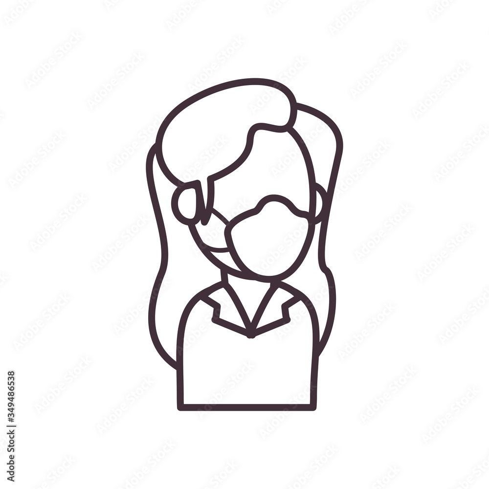 Woman avatar with medical mask line style icon vector design