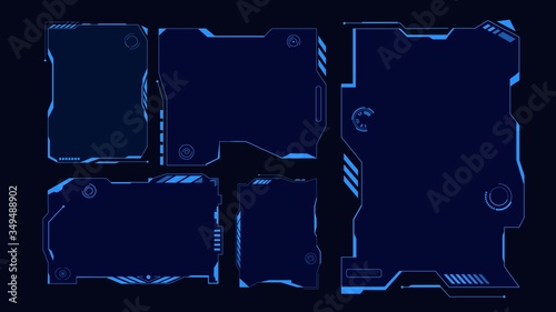 Techno frame, interface. Futuristic virtual hud grid display blue ui hologram user interface modern vector dashboard future graphic electronic menu cyberspace.