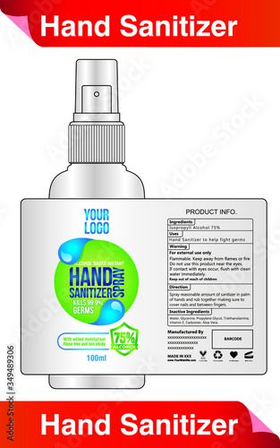 75 percent Alcohol hand sanitizer disinfectant spray label design vector illustration graphic template for packaging design.