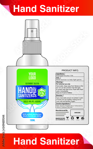 75 percent Alcohol hand sanitizer disinfectant spray label design vector illustration graphic template for packaging design.