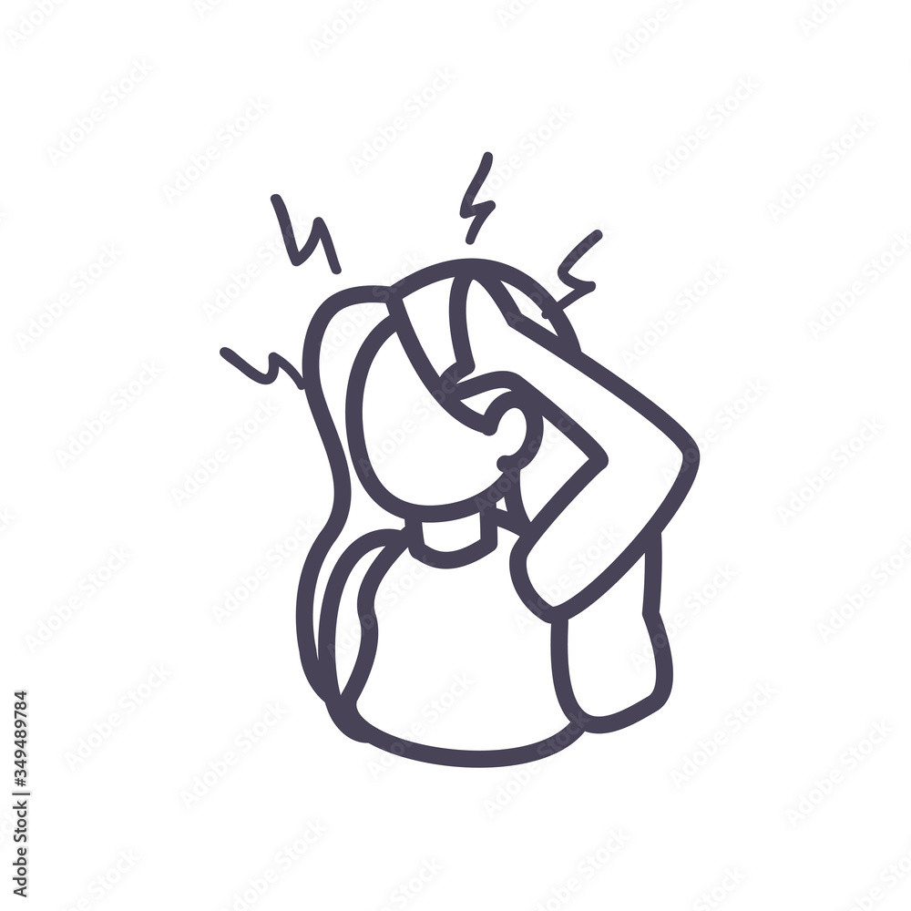 Woman avatar with headache line style icon vector design
