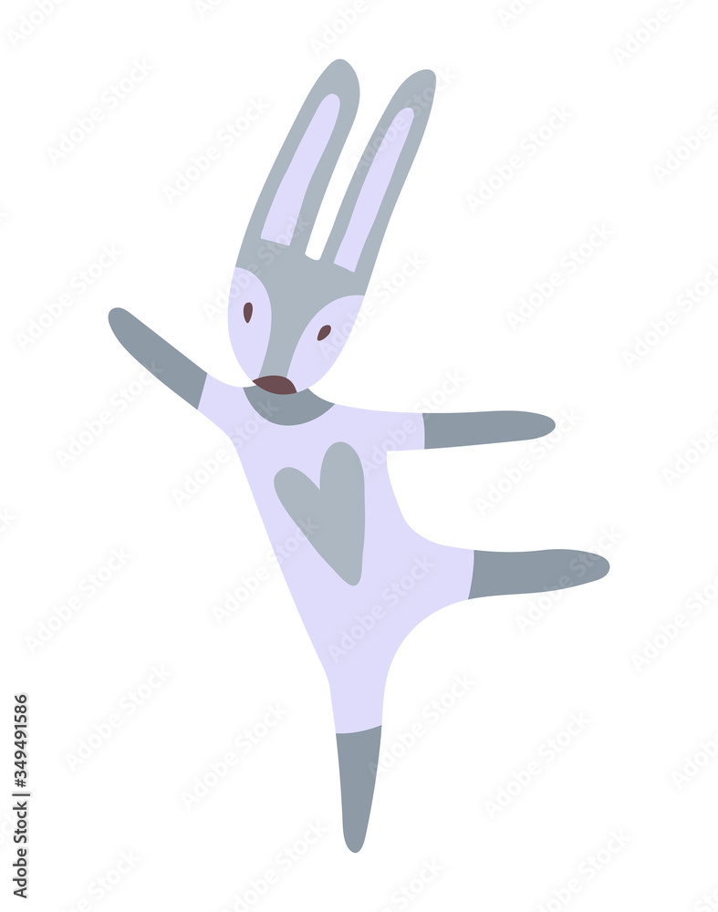 Cute rabbit cartoon hand drawn vector illustration in flat style. Can be used for printing on t-shirts, children s clothing, children s invitation cards. Beautiful gray hare in scandinavian style Cute rabbit cartoon hand drawn vector illustration in flat style. Can be used for printing on t-shirts, children s clothing, children s invitation cards. Beautiful gray hare in scandinavian style