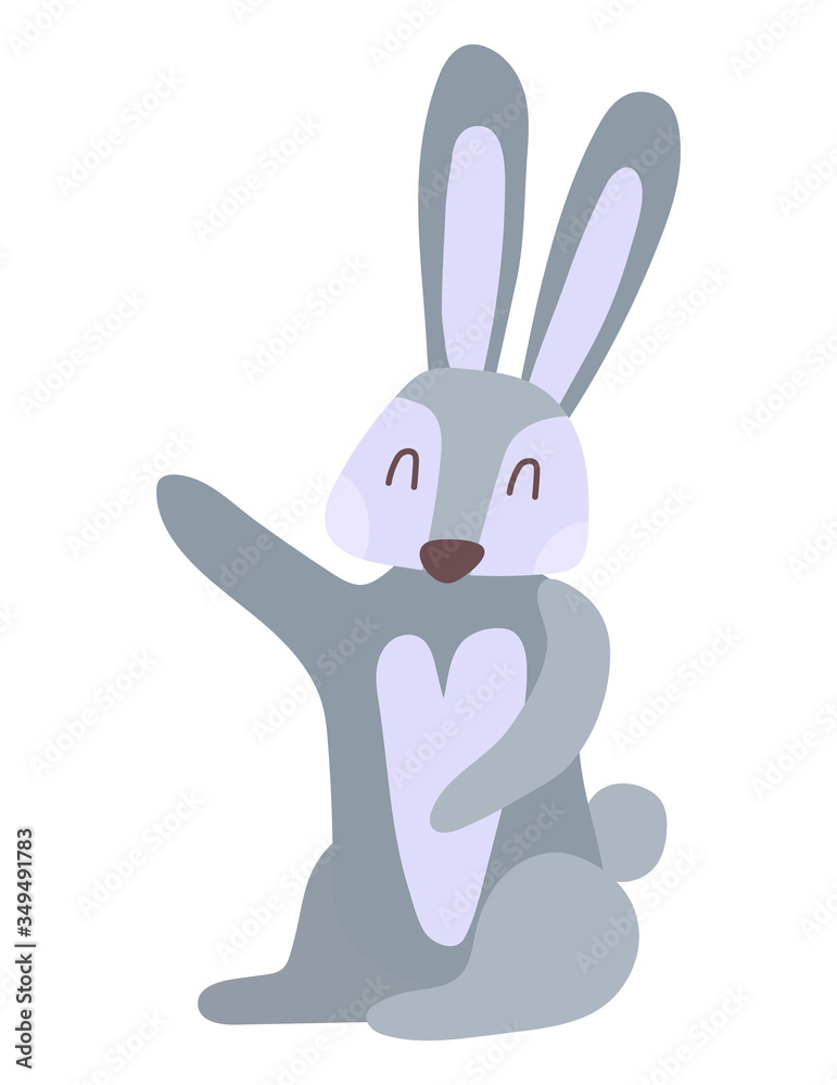 Funny hare cartoon hand drawn vector illustration in flat style. Can be used for printing on t-shirts, children s clothing, children s invitation cards. Beautiful gray rabbit in scandinavian style Funny hare cartoon hand drawn vector illustration in flat style. Can be used for printing on t-shirts, children s clothing, children s invitation cards. Beautiful gray rabbit in scandinavian style