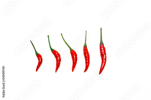 Red chilli on white background using fresh red., It has spicy , food concept,Top view.