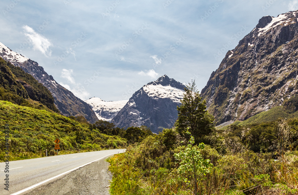 Landscapes of the New Zealand. Highway from Te Anau to Fiordland National Park. South Island