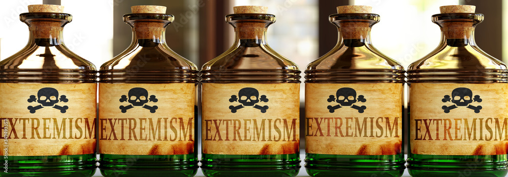 Φωτογραφία Extremism can be like a deadly poison - pictured as word Extremism on toxic bott