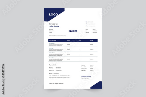 Corporate business minimalist  invoice design for accountants vector template 