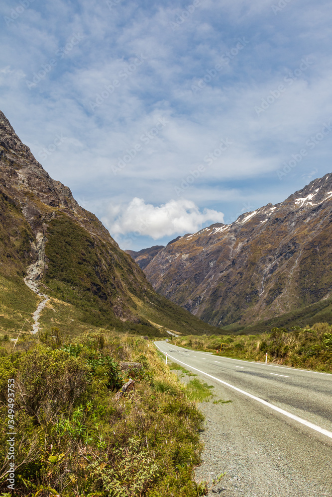 Landscapes of New Zealand. Highway from Te Anau to Fiordland. South Island Landscapes of New Zealand. Highway from Te Anau to Fiordland. South Island