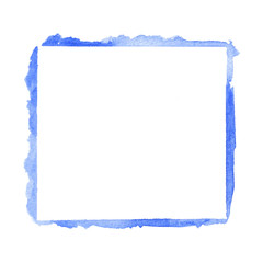 blue square watercolor frame on white background