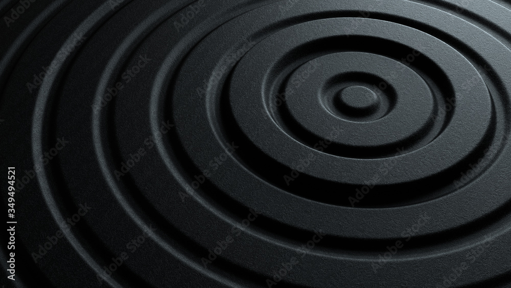 3d illustration of black abstract pattern of concentric ripples 3d illustration of black abstract pattern of concentric ripples