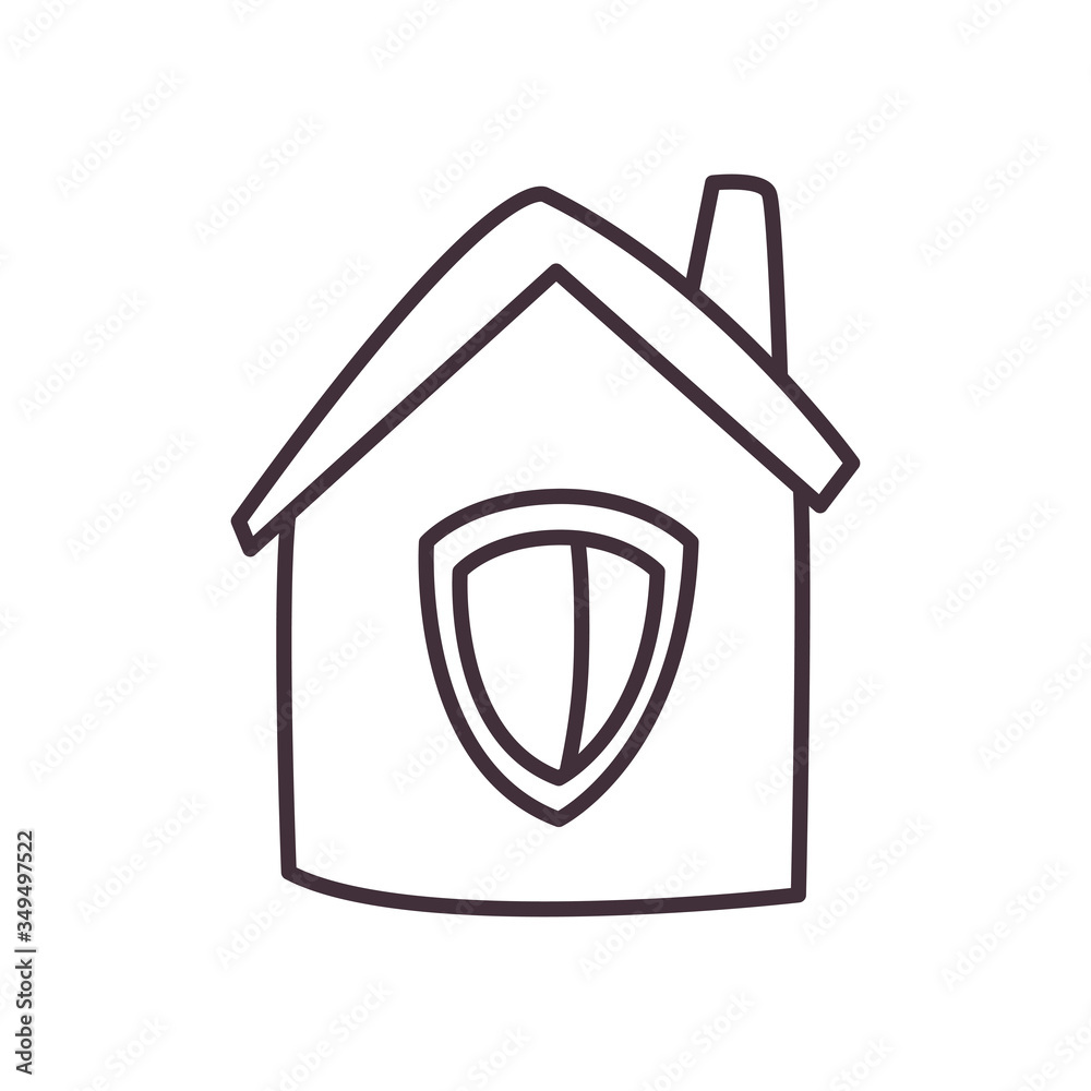 Shield inside house line style icon vector design Shield inside house line style icon vector design