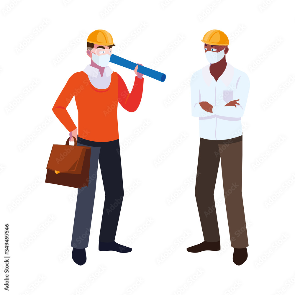 engineer and architect with mask and helmet engineer and architect with mask and helmet