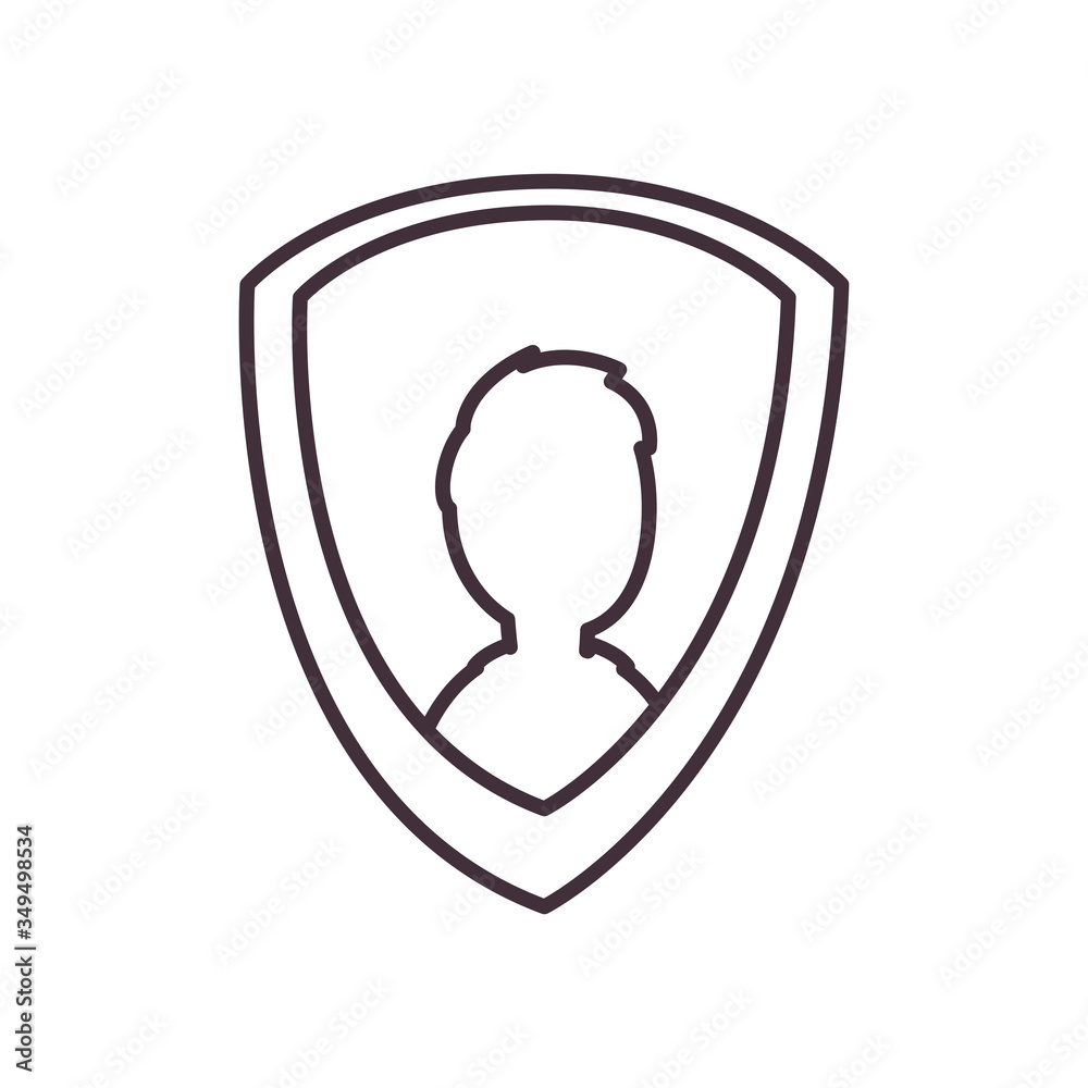 Man avatar inside shield line style icon vector design Man avatar inside shield line style icon vector design