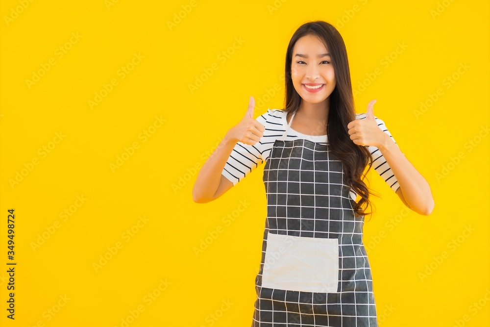Portrait beautiful young asian woman with apron smile happy Portrait beautiful young asian woman with apron smile happy
