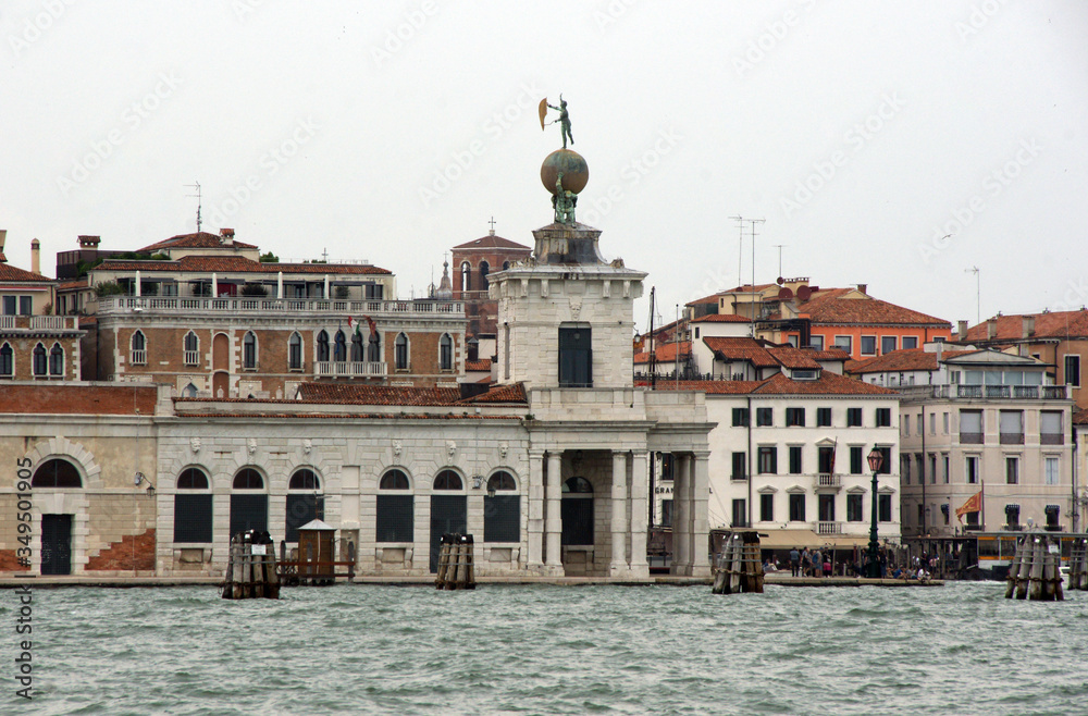 Cityscape with historical facades in Venice. View from the adriatic sea