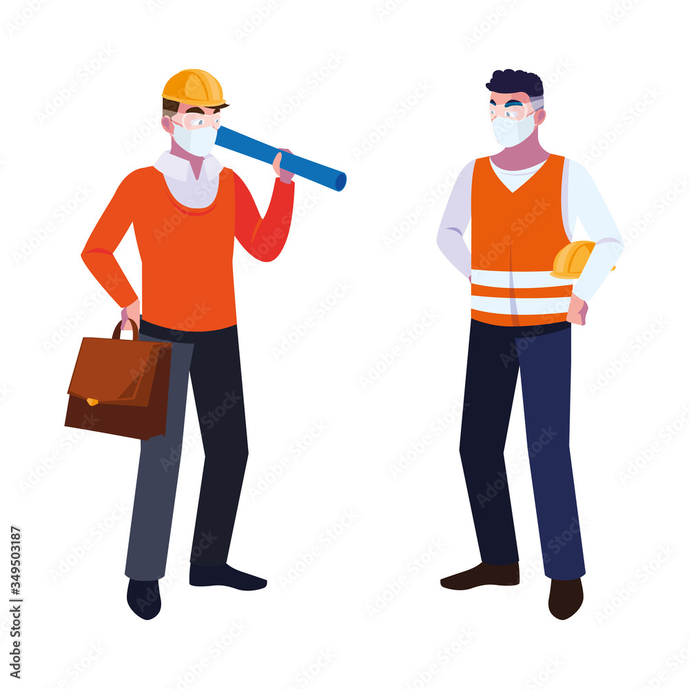 operator and architect with mask and helmet