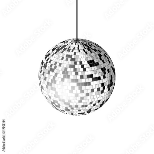 Disco ball with light rays isolated on white  background. Vector illustration.