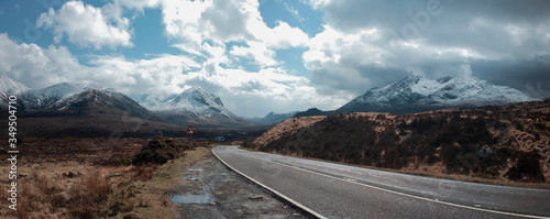 Panoramic view of snow-covered Cuillin Hills on Isle of Skye, Scotland