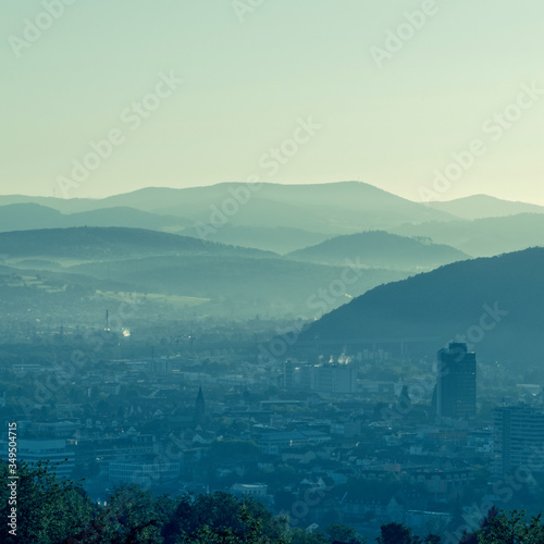 view over Lörrach and Schwarzwald on a foggy morning