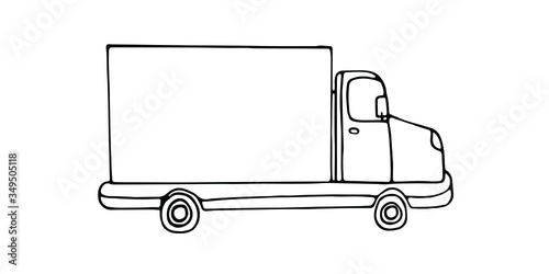 Isolated contour truck for the delivery of goods. Transportation.  Vector doodle style. 