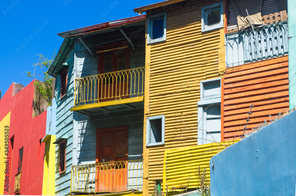 BUENOS AIRES, ARGENTINA - JANUARY 30, 2018: Caminito is a colorful area in La Boca neighborhoods in Buenos Aires. With colorfully painted buildings.