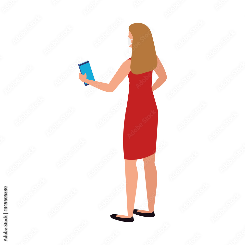 woman using face mask talking in smartphone vector illustration design woman using face mask talking in smartphone vector illustration design