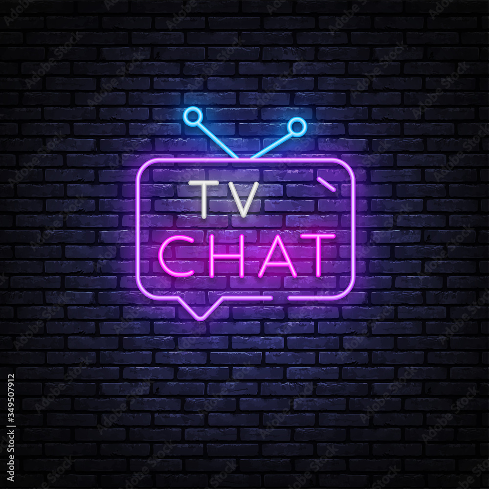 TV Chat neon sign vector. Chat robot template neon sign, light banner, nightly bright advertising, light inscription. Vector illustration TV Chat neon sign vector. Chat robot template neon sign, light banner, nightly bright advertising, light inscription. Vector illustration