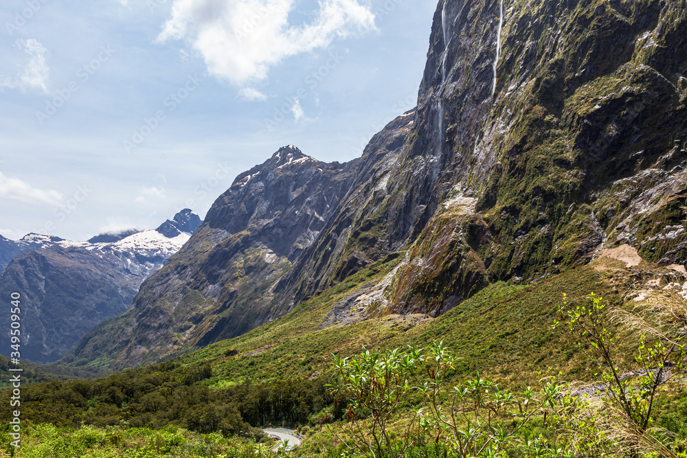 Sheer cliffs on the way to Fiordland. New Zealand