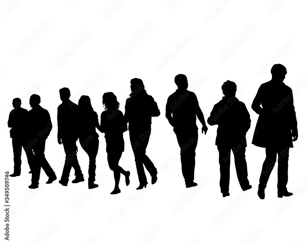 Man and women on on street. Isolated silhouette on a white background Man and women on on street. Isolated silhouette on a white background